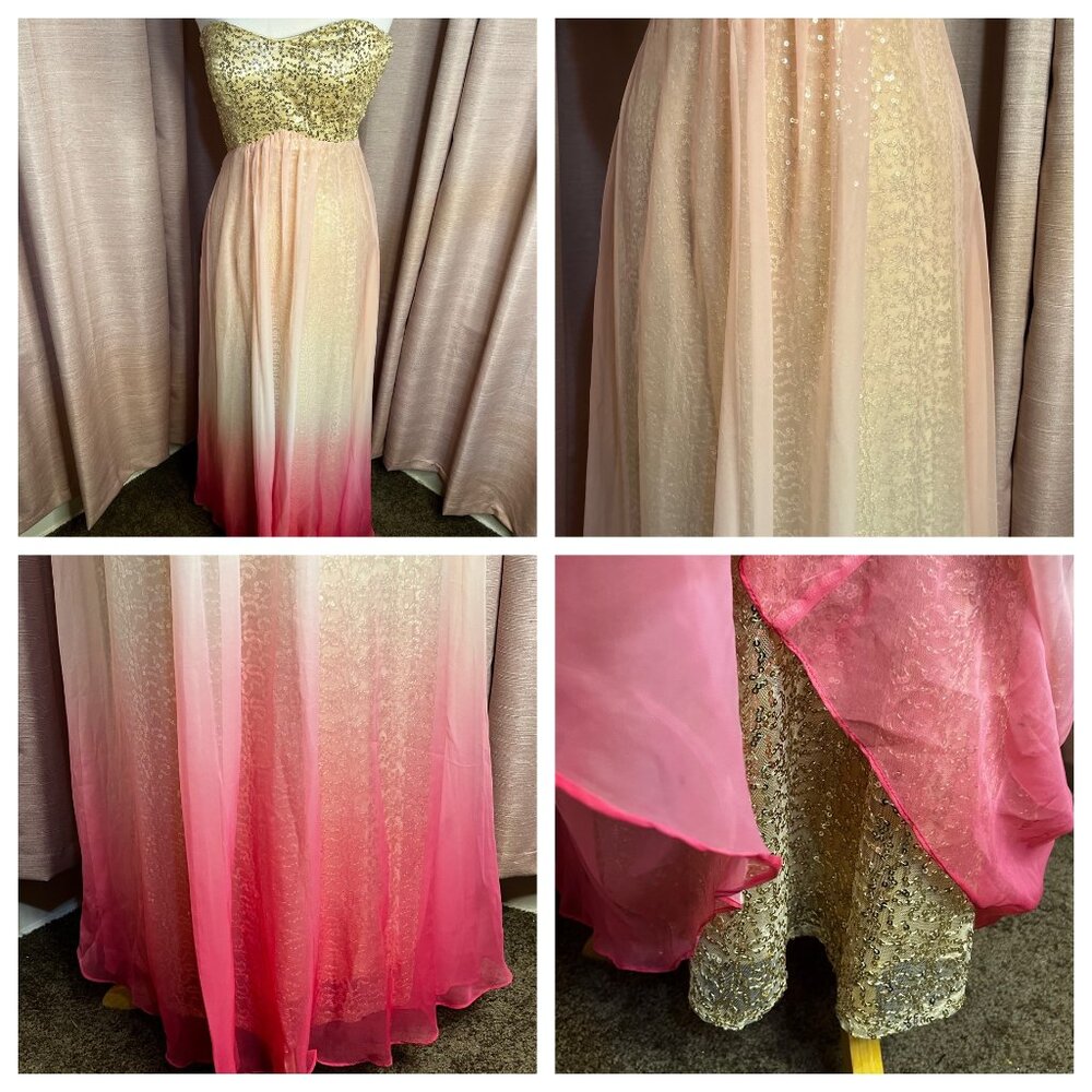 Jump Apparel 9/10 Formal Gold Sequin Pink Ombre Baby Doll Maxi Dress Homecoming - Picture 11 of 16